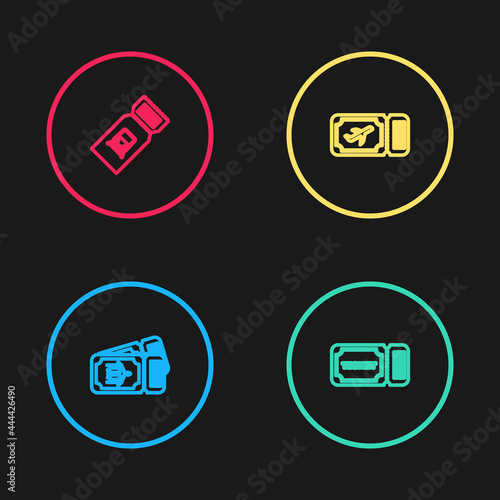 Set line Airline ticket, Ticket, and Train icon. Vector