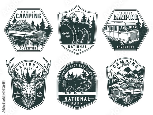 Outdoor recreation vintage monochrome emblems