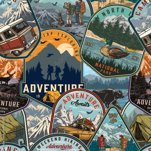 Summer camping colorful seamless pattern