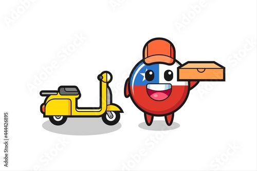 Character Illustration of chile flag badge as a pizza deliveryman
