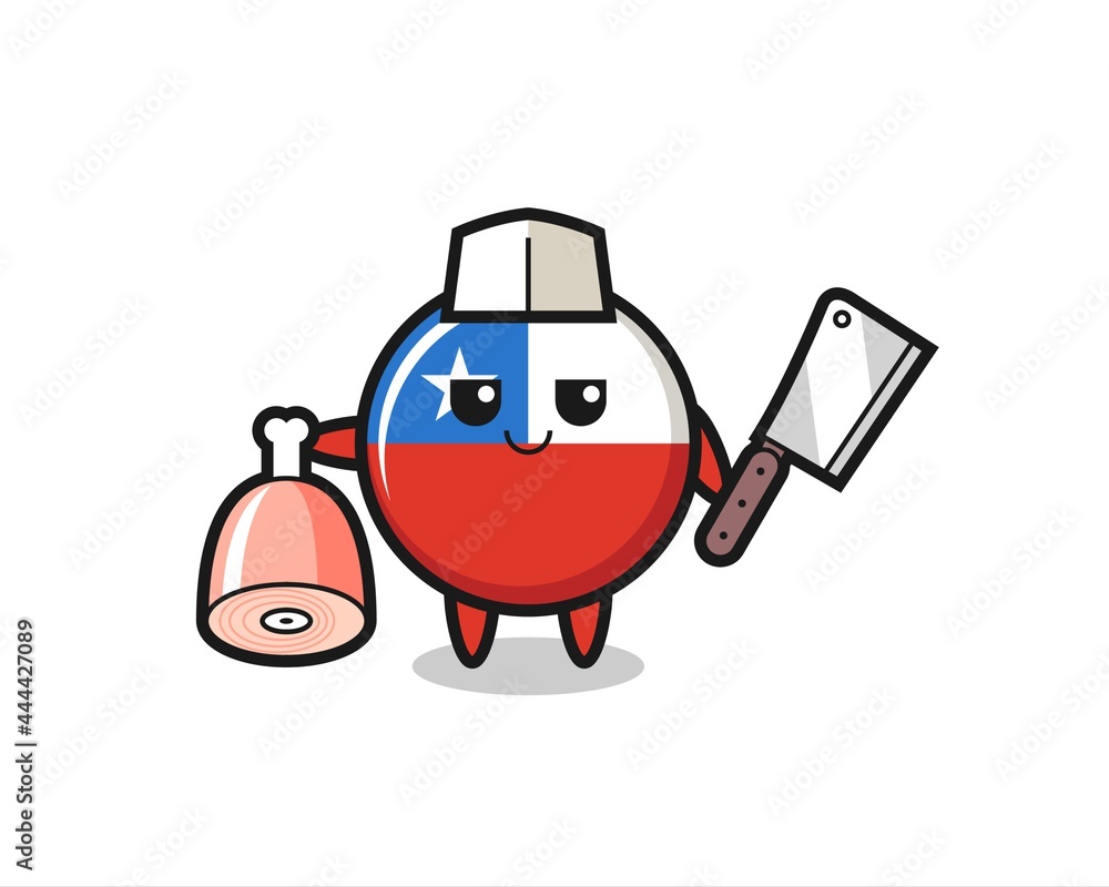 Illustration of chile flag badge character as a butcher
