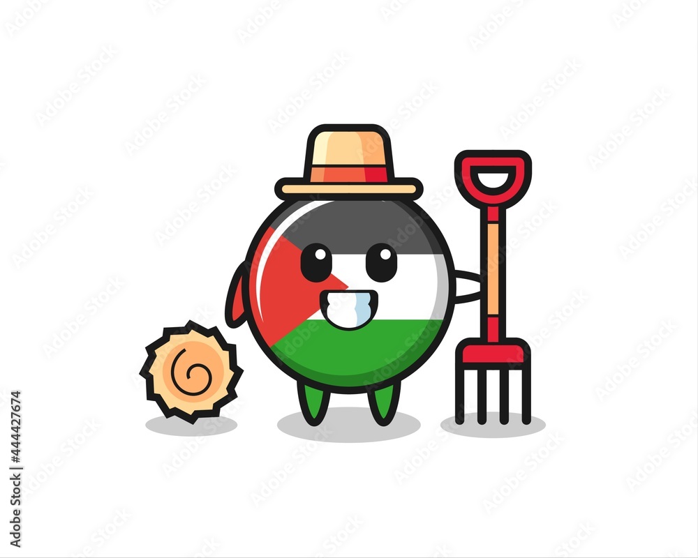 Mascot character of palestine flag badge as a farmer