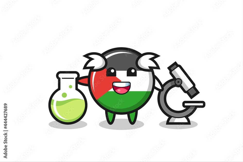 Mascot character of palestine flag badge as a scientist