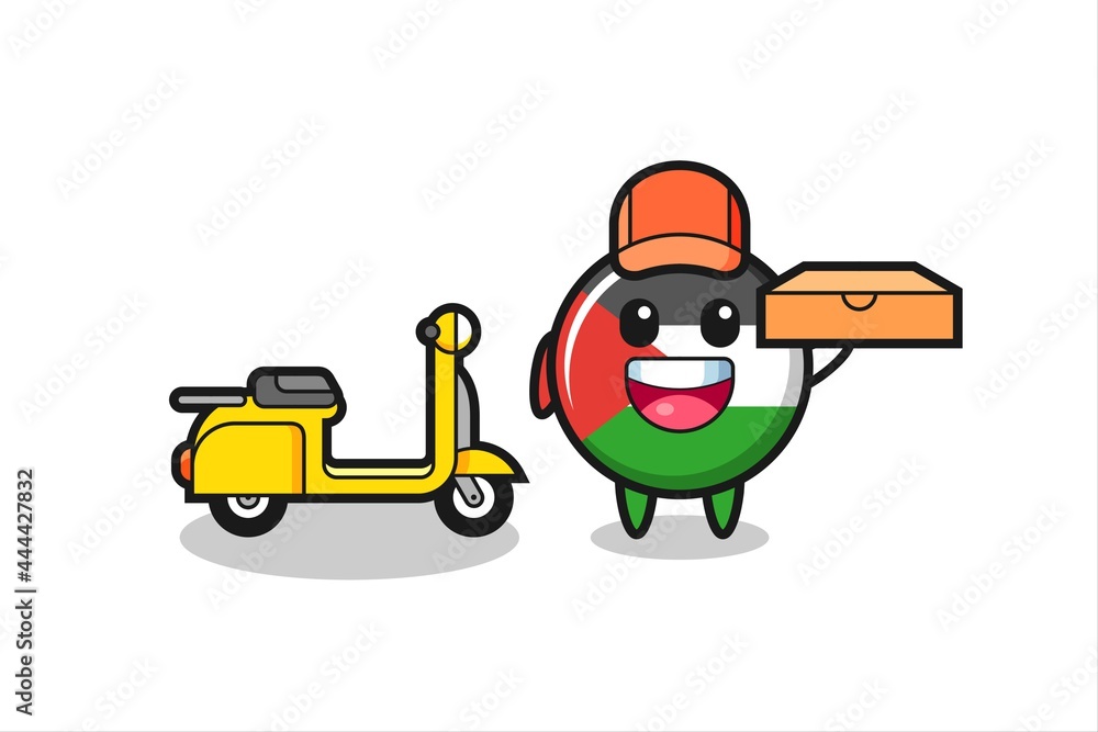 Character Illustration of palestine flag badge as a pizza deliveryman Character Illustration of palestine flag badge as a pizza deliveryman