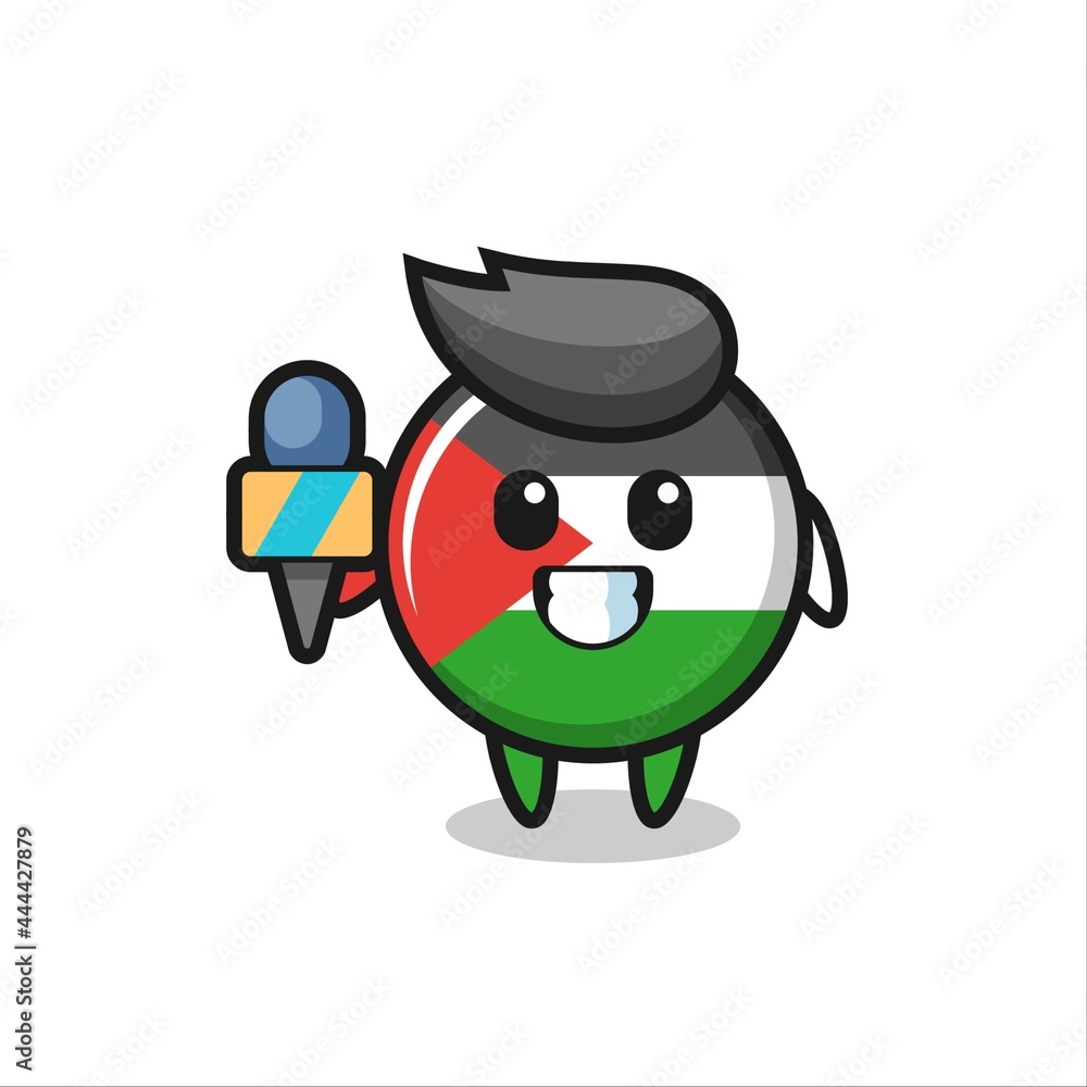 Character mascot of palestine flag badge as a news reporter