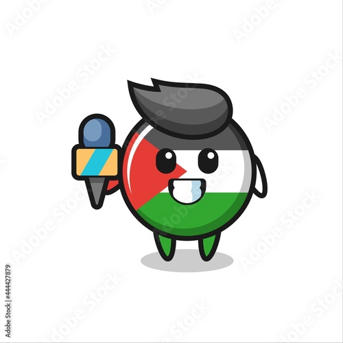Character mascot of palestine flag badge as a news reporter