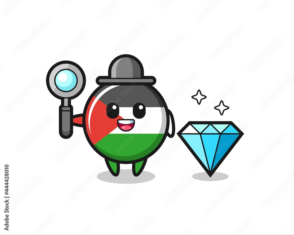Illustration of palestine flag badge character with a diamond
