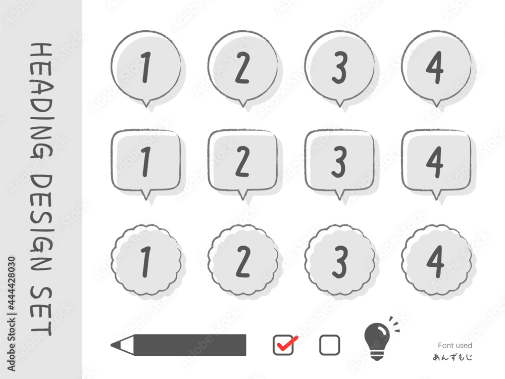 Fototapeta premium 数字、ポイント、要点、パート、見出し、ラベルのアイコンイラストセット