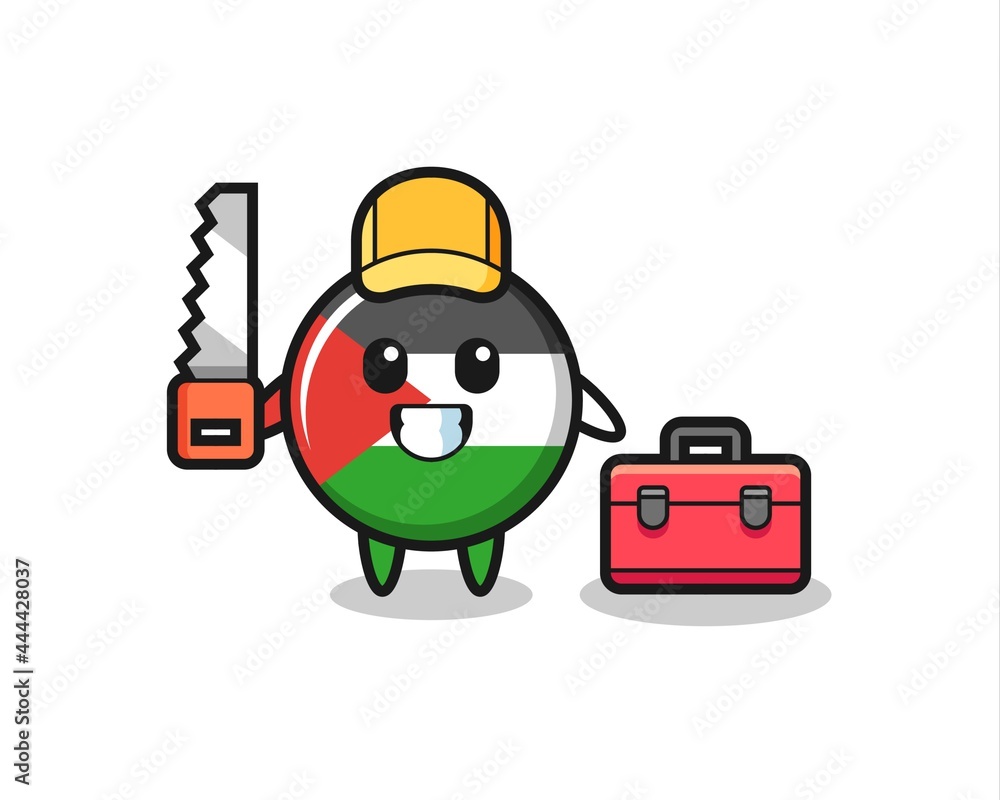 Illustration of palestine flag badge character as a woodworker