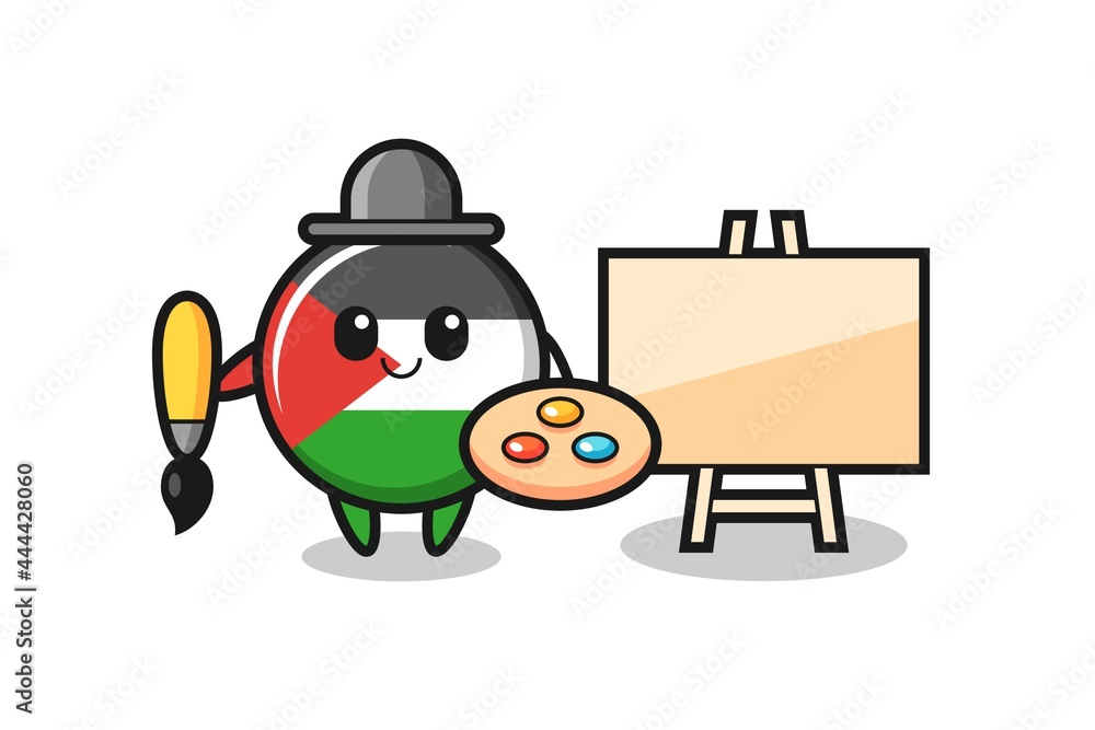 Illustration of palestine flag badge mascot as a painter Illustration of palestine flag badge mascot as a painter