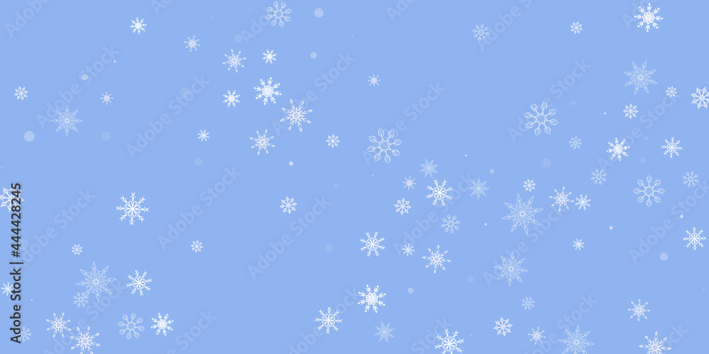 White delicate openwork snowflakes are scattered on a blue background. Festive background, postcard design, wallpaper White delicate openwork snowflakes are scattered on a blue background. Festive background, postcard design, wallpaper