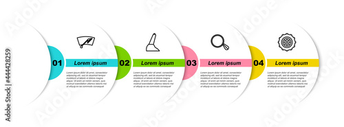 Set line Windscreen wiper, Car handbrake, mirror and wheel. Business infographic template. Vector