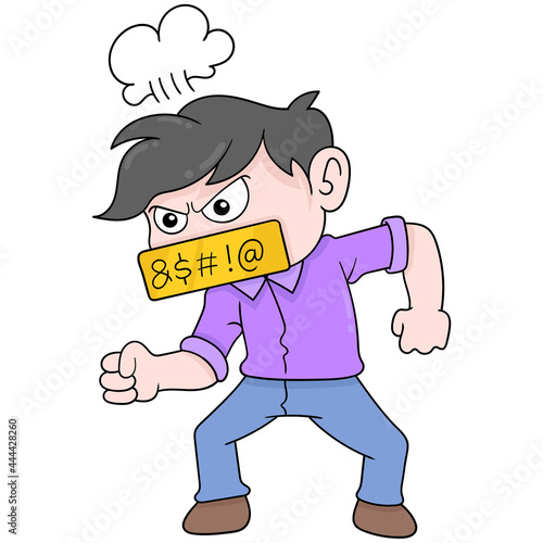 man with angry face cursing, doodle icon image kawaii