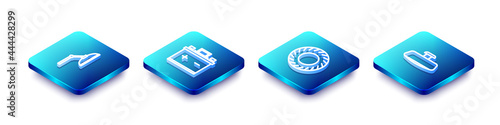 Set Isometric line Windscreen wiper, Car battery, tire and mirror icon. Vector