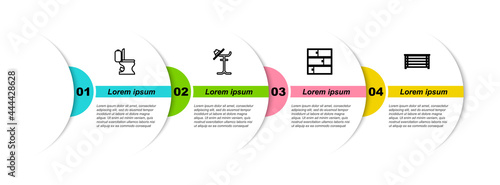 Set line Toilet bowl, Coat stand, Shelf and Chest of drawers. Business infographic template. Vector
