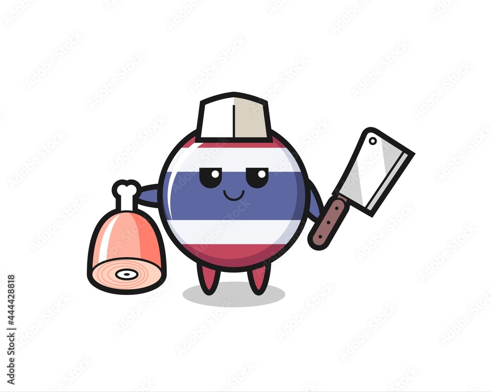 Illustration of thailand flag badge character as a butcher Illustration of thailand flag badge character as a butcher