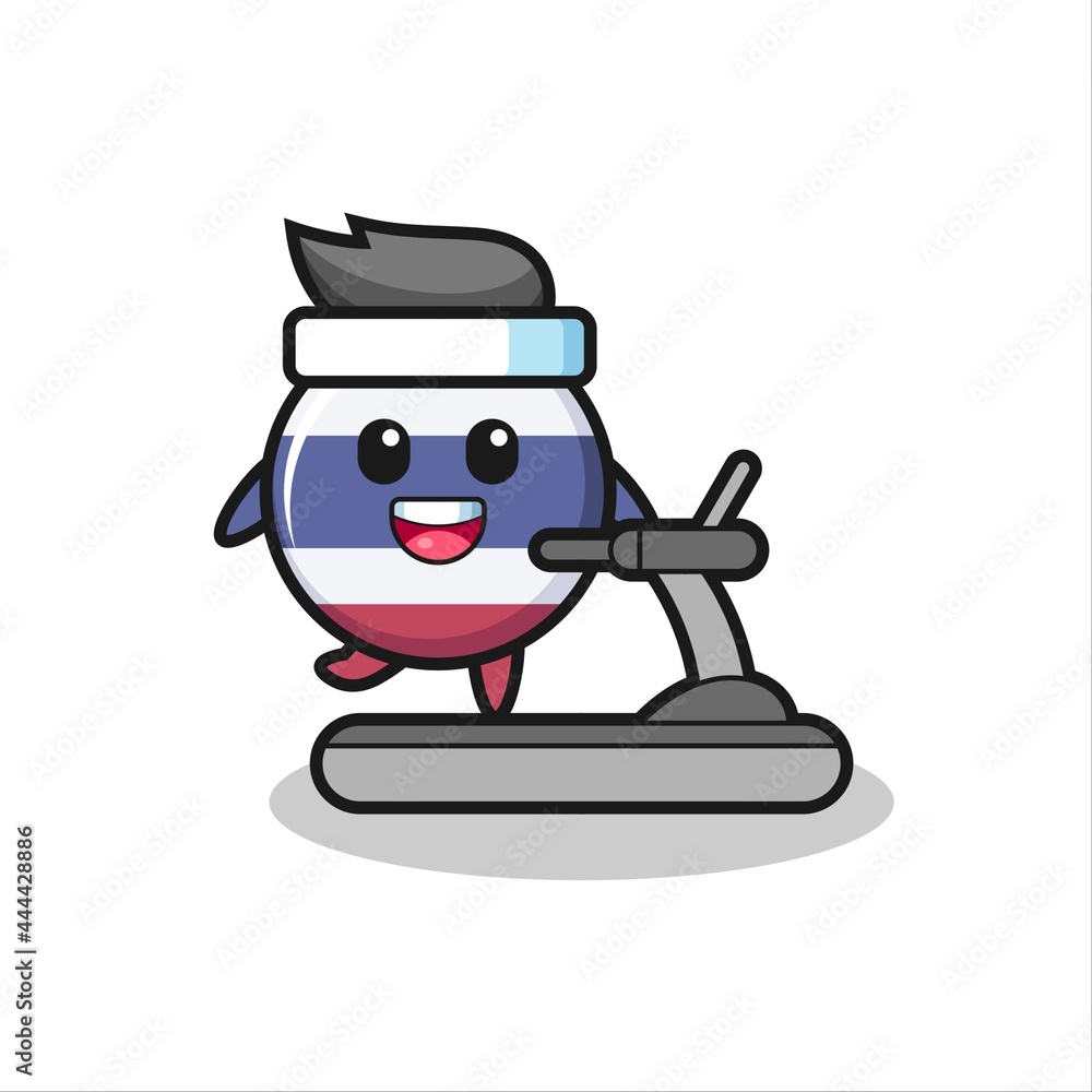 thailand flag badge cartoon character walking on the treadmill thailand flag badge cartoon character walking on the treadmill
