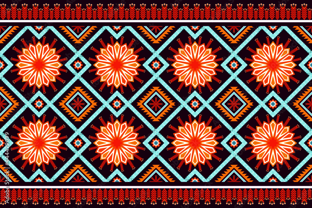Geometric ethnic pattern seamless flower color oriental. seamless pattern. Design for fabric, curtain, background, carpet, wallpaper, clothing, wrapping, Batik, fabric,Vector illustration. 