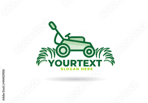 lawnmower logo or icon, lawn moving and lawn care service logo , cutting grass company logo vector
