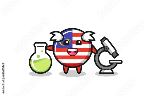 Mascot character of malaysia flag badge as a scientist