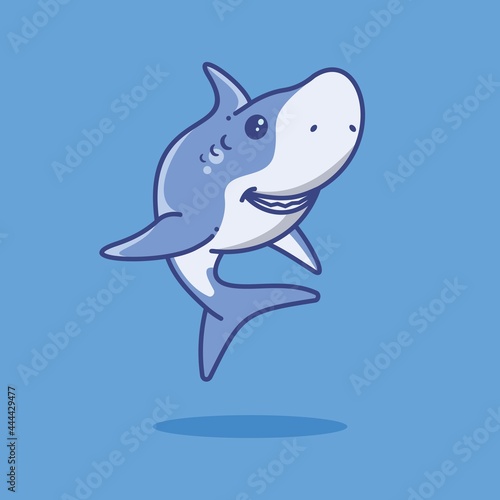 Blue shark swimming cartoon vector illustration. Animal sea icon in flat cartoon style