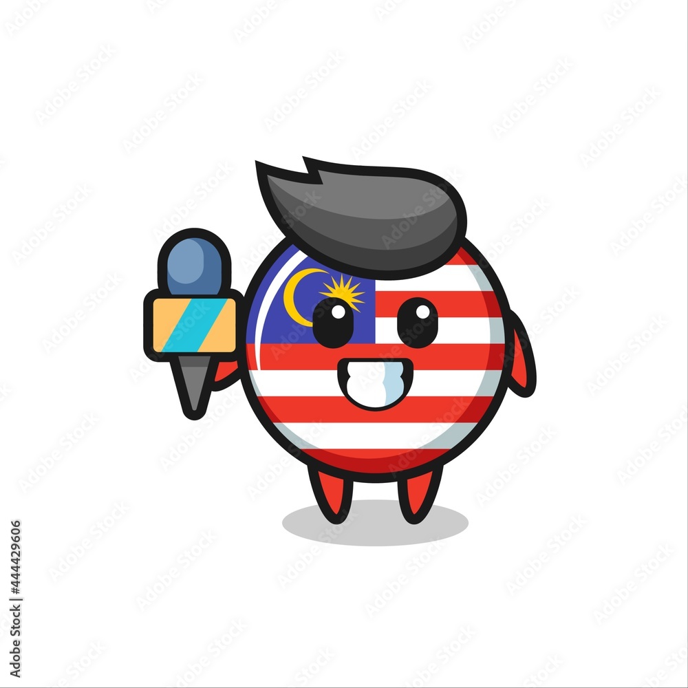 Character mascot of malaysia flag badge as a news reporter