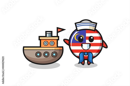 Character mascot of malaysia flag badge as a sailor man