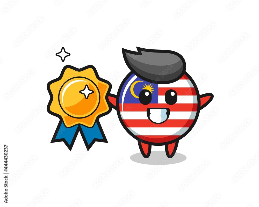 Fototapeta premium malaysia flag badge mascot illustration holding a golden badge