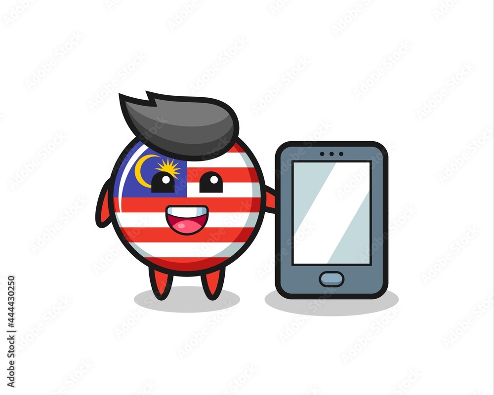 malaysia flag badge illustration cartoon holding a smartphone malaysia flag badge illustration cartoon holding a smartphone