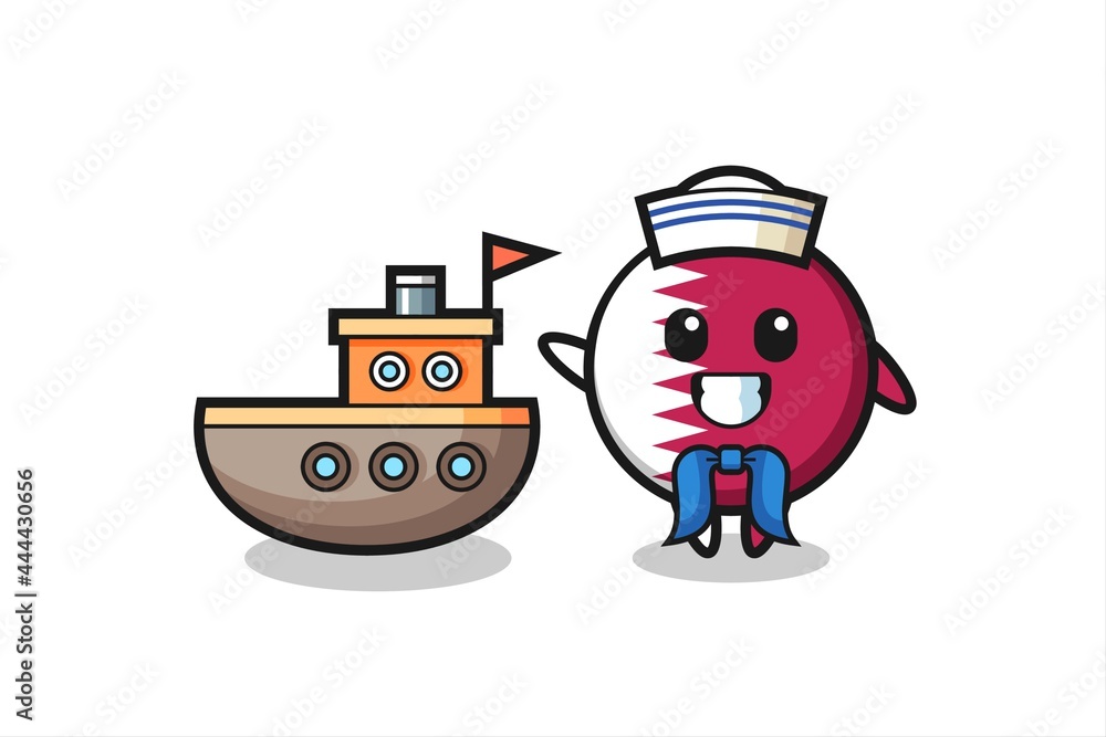 Character mascot of qatar flag badge as a sailor man