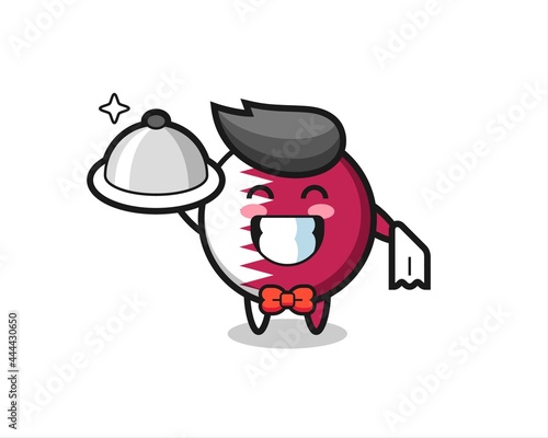 Character mascot of qatar flag badge as a waiters
