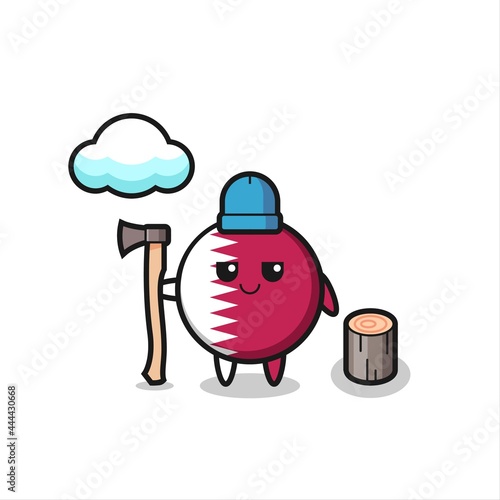 Character cartoon of qatar flag badge as a woodcutter
