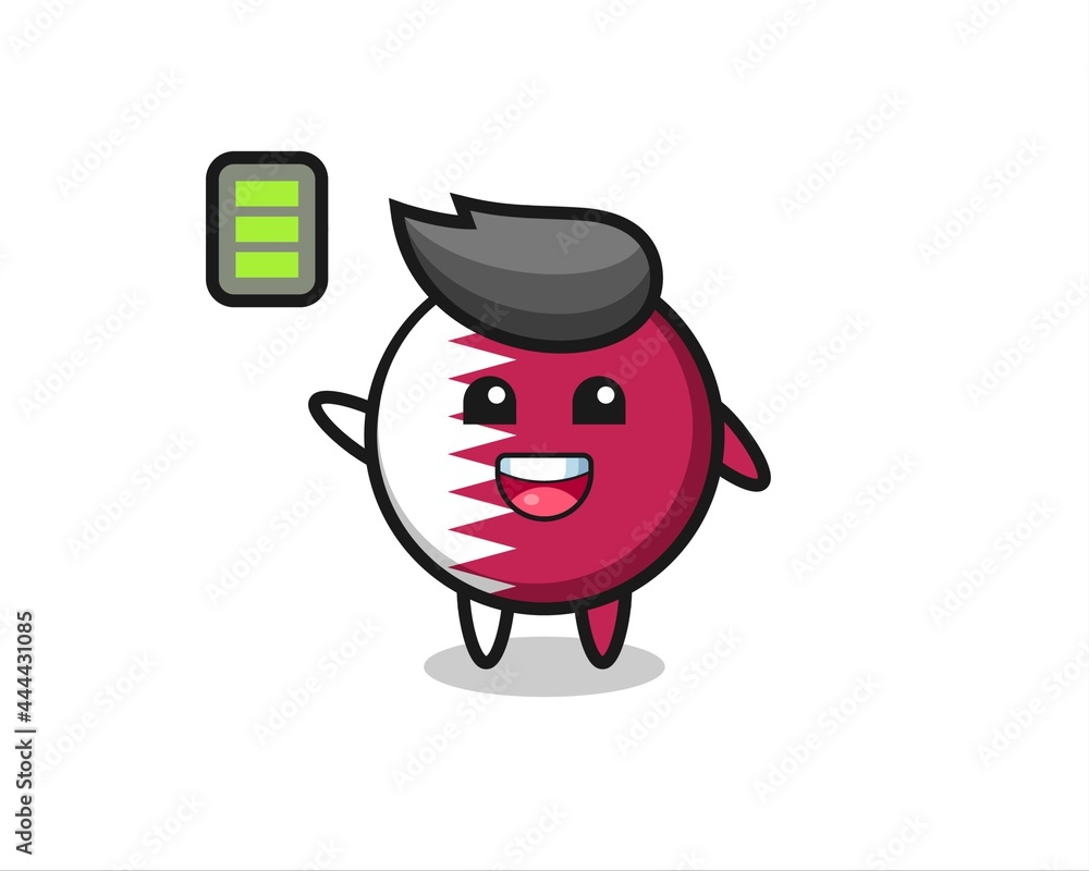 qatar flag badge mascot character with energetic gesture
