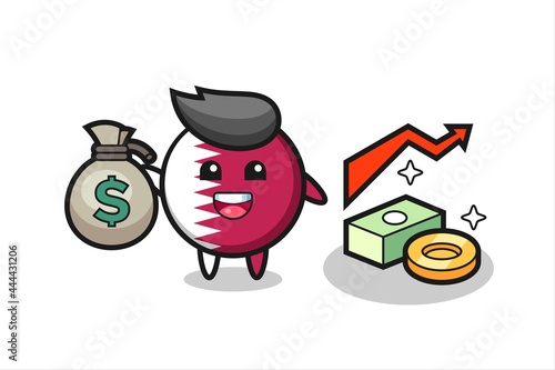 qatar flag badge illustration cartoon holding money sack