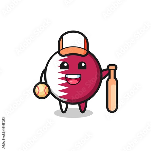 Cartoon character of qatar flag badge as a baseball player