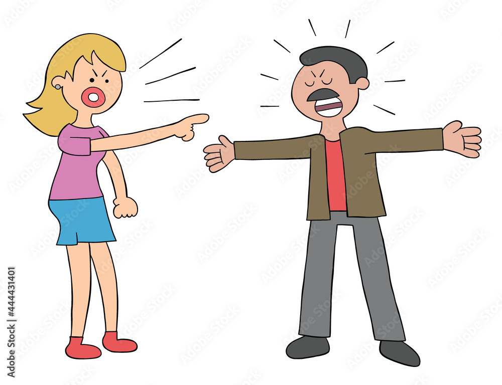 Cartoon wife and husband angry and arguing, vector illustration Cartoon wife and husband angry and arguing, vector illustration