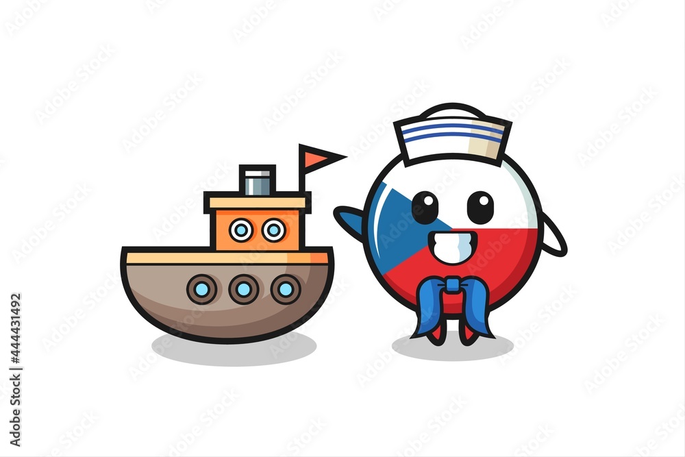 Character mascot of czech flag badge as a sailor man