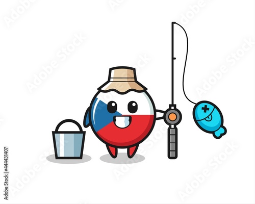 Mascot character of czech flag badge as a fisherman