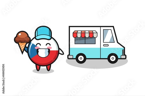 Mascot cartoon of czech flag badge with ice cream truck