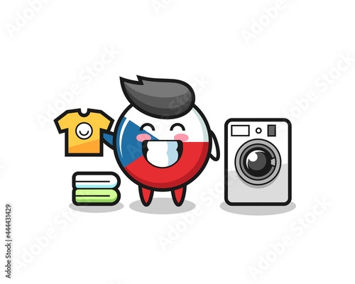 Mascot cartoon of czech flag badge with washing machine