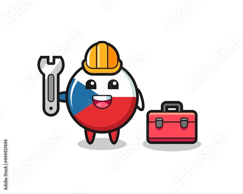 Mascot cartoon of czech flag badge as a mechanic
