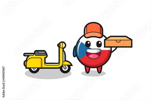 Character Illustration of czech flag badge as a pizza deliveryman