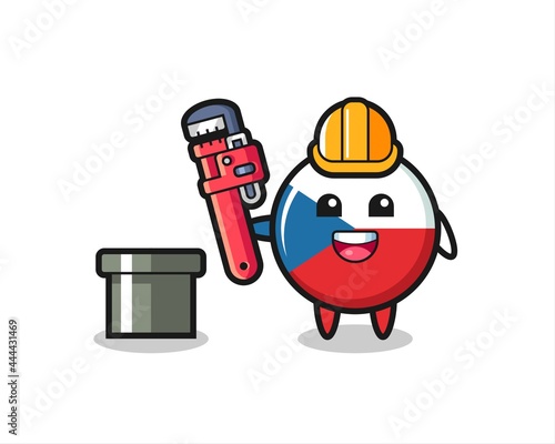 Character Illustration of czech flag badge as a plumber
