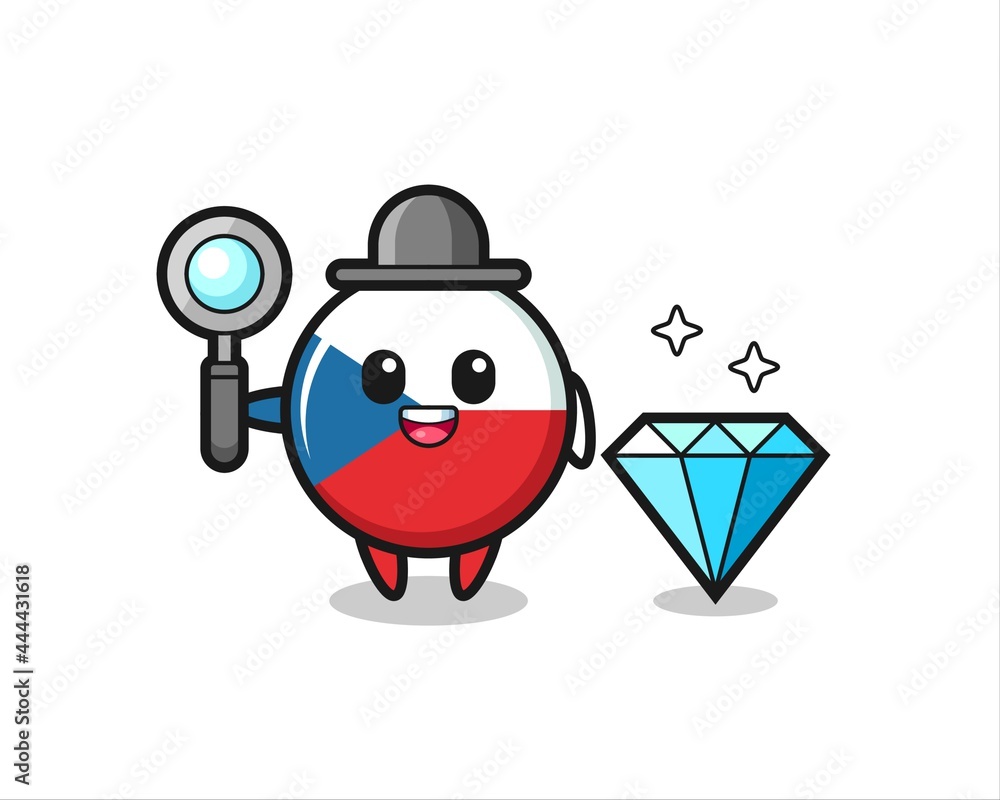 Illustration of czech flag badge character with a diamond Illustration of czech flag badge character with a diamond