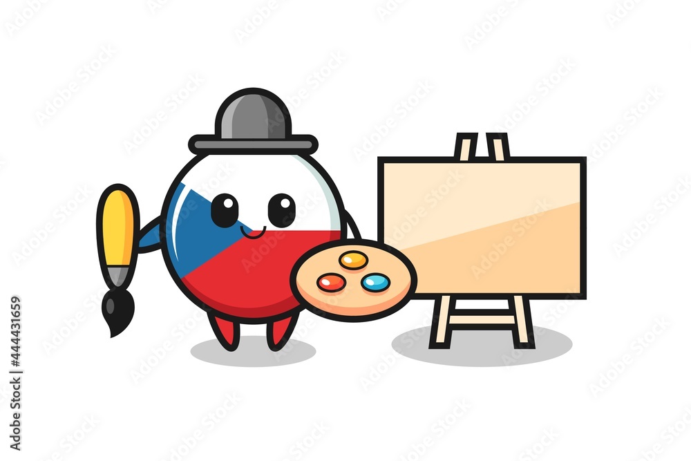 Illustration of czech flag badge mascot as a painter