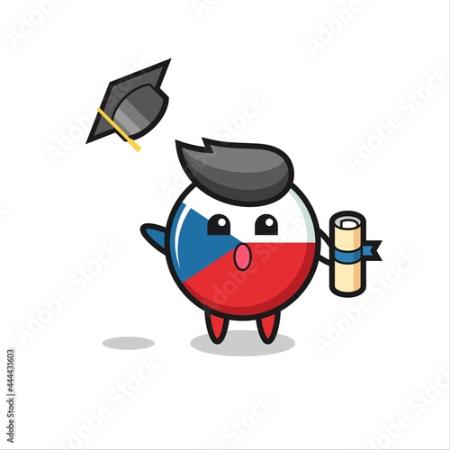 Illustration of czech flag badge cartoon throwing the hat at graduation