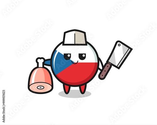 Illustration of czech flag badge character as a butcher