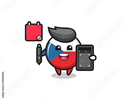 Illustration of czech flag badge mascot as a graphic designer