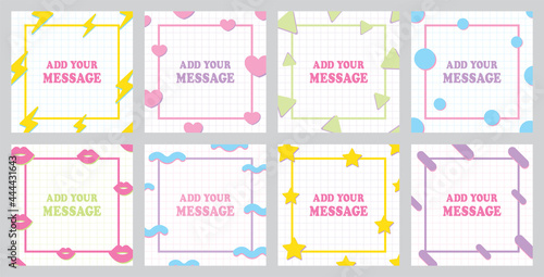 cute and fun pastel graphic element vector on grid square background for online or social media banner