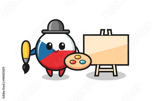 Illustration of czech flag badge mascot as a painter